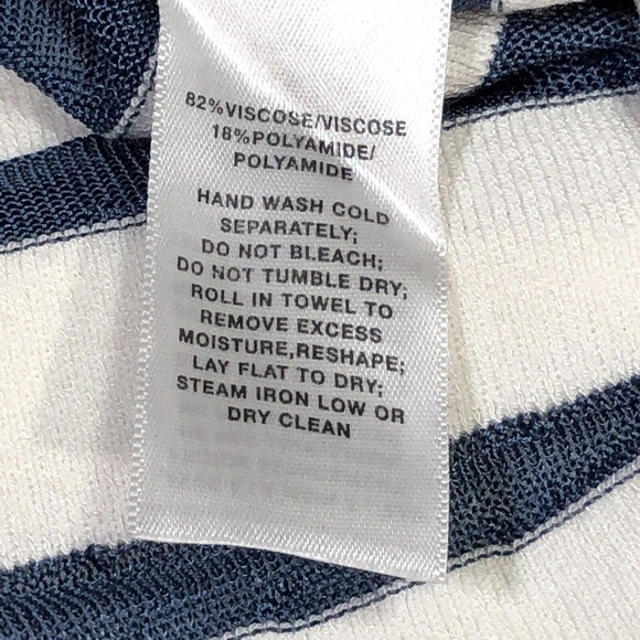 Lafayette 148 Womens Size Petite PP Blue White Stripe Top Abstract Mesh Detail - Picture 4 of 6